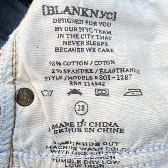 Blank NYC Deep Cuff Straight Medium Wash Distressed Blue Jeans Women’s Size 28 - Picture 9 of 10